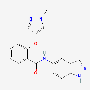 molecular formula C18H15N5O2 B7017807 N-(1H-indazol-5-yl)-2-(1-methylpyrazol-4-yl)oxybenzamide 