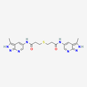 molecular formula C20H22N8O2S B7018291 N-(3-methyl-2H-pyrazolo[3,4-b]pyridin-5-yl)-3-[3-[(3-methyl-2H-pyrazolo[3,4-b]pyridin-5-yl)amino]-3-oxopropyl]sulfanylpropanamide 