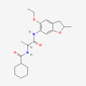 molecular formula C21H30N2O4 B7018357 N-[1-[(5-ethoxy-2-methyl-2,3-dihydro-1-benzofuran-6-yl)amino]-1-oxopropan-2-yl]cyclohexanecarboxamide 