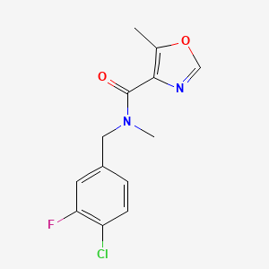 molecular formula C13H12ClFN2O2 B7018374 N-[(4-chloro-3-fluorophenyl)methyl]-N,5-dimethyl-1,3-oxazole-4-carboxamide 