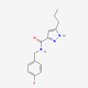molecular formula C14H16FN3O B7018407 N-[(4-fluorophenyl)methyl]-3-propyl-1H-pyrazole-5-carboxamide 