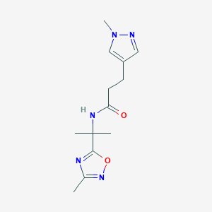molecular formula C13H19N5O2 B7018561 N-[2-(3-methyl-1,2,4-oxadiazol-5-yl)propan-2-yl]-3-(1-methylpyrazol-4-yl)propanamide 
