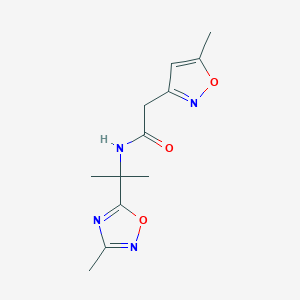 molecular formula C12H16N4O3 B7018574 N-[2-(3-methyl-1,2,4-oxadiazol-5-yl)propan-2-yl]-2-(5-methyl-1,2-oxazol-3-yl)acetamide 