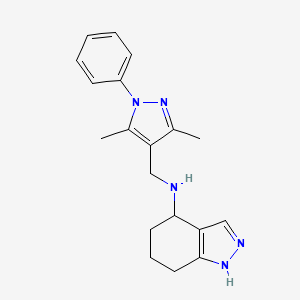 molecular formula C19H23N5 B7018792 N-[(3,5-dimethyl-1-phenylpyrazol-4-yl)methyl]-4,5,6,7-tetrahydro-1H-indazol-4-amine 