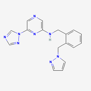molecular formula C17H16N8 B7018856 N-[[2-(pyrazol-1-ylmethyl)phenyl]methyl]-6-(1,2,4-triazol-1-yl)pyrazin-2-amine 