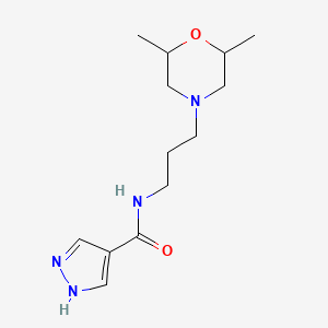 molecular formula C13H22N4O2 B7019015 N-[3-(2,6-dimethylmorpholin-4-yl)propyl]-1H-pyrazole-4-carboxamide 