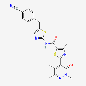 molecular formula C23H20N6O2S2 B7019040 N-[5-[(4-cyanophenyl)methyl]-1,3-thiazol-2-yl]-4-methyl-2-(2,5,6-trimethyl-3-oxopyridazin-4-yl)-1,3-thiazole-5-carboxamide 