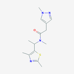 molecular formula C14H20N4OS B7019057 N-[1-(2,4-dimethyl-1,3-thiazol-5-yl)ethyl]-N-methyl-2-(1-methylpyrazol-4-yl)acetamide 