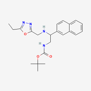 molecular formula C22H28N4O3 B7019128 tert-butyl N-[2-[(5-ethyl-1,3,4-oxadiazol-2-yl)methylamino]-2-naphthalen-2-ylethyl]carbamate 