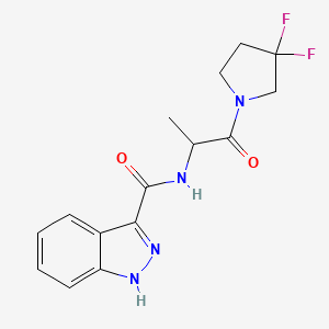 molecular formula C15H16F2N4O2 B7019245 N-[1-(3,3-difluoropyrrolidin-1-yl)-1-oxopropan-2-yl]-1H-indazole-3-carboxamide 