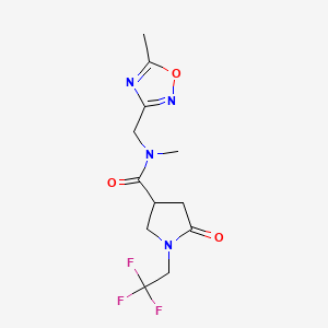 molecular formula C12H15F3N4O3 B7019411 N-methyl-N-[(5-methyl-1,2,4-oxadiazol-3-yl)methyl]-5-oxo-1-(2,2,2-trifluoroethyl)pyrrolidine-3-carboxamide 