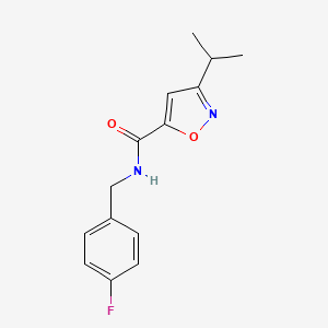 molecular formula C14H15FN2O2 B7019695 N-[(4-fluorophenyl)methyl]-3-propan-2-yl-1,2-oxazole-5-carboxamide 