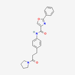 molecular formula C23H23N3O3 B7020320 N-[4-(3-oxo-3-pyrrolidin-1-ylpropyl)phenyl]-2-phenyl-1,3-oxazole-4-carboxamide 