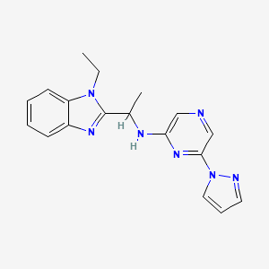 molecular formula C18H19N7 B7020534 N-[1-(1-ethylbenzimidazol-2-yl)ethyl]-6-pyrazol-1-ylpyrazin-2-amine 