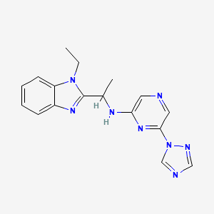 molecular formula C17H18N8 B7020542 N-[1-(1-ethylbenzimidazol-2-yl)ethyl]-6-(1,2,4-triazol-1-yl)pyrazin-2-amine 