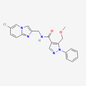 molecular formula C20H18ClN5O2 B7020740 N-[(6-chloroimidazo[1,2-a]pyridin-2-yl)methyl]-5-(methoxymethyl)-1-phenylpyrazole-4-carboxamide 