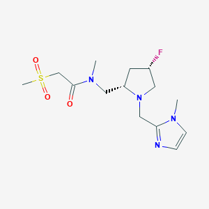 molecular formula C14H23FN4O3S B7021085 N-[[(2S,4S)-4-fluoro-1-[(1-methylimidazol-2-yl)methyl]pyrrolidin-2-yl]methyl]-N-methyl-2-methylsulfonylacetamide 