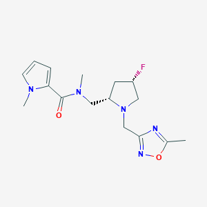 molecular formula C16H22FN5O2 B7021095 N-[[(2S,4S)-4-fluoro-1-[(5-methyl-1,2,4-oxadiazol-3-yl)methyl]pyrrolidin-2-yl]methyl]-N,1-dimethylpyrrole-2-carboxamide 