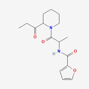 molecular formula C16H22N2O4 B7021289 N-[1-oxo-1-(2-propanoylpiperidin-1-yl)propan-2-yl]furan-2-carboxamide 