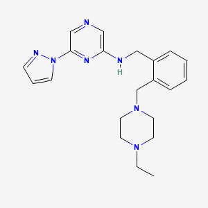 molecular formula C21H27N7 B7021499 N-[[2-[(4-ethylpiperazin-1-yl)methyl]phenyl]methyl]-6-pyrazol-1-ylpyrazin-2-amine 