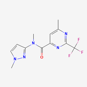 molecular formula C12H12F3N5O B7021636 N,6-dimethyl-N-(1-methylpyrazol-3-yl)-2-(trifluoromethyl)pyrimidine-4-carboxamide 