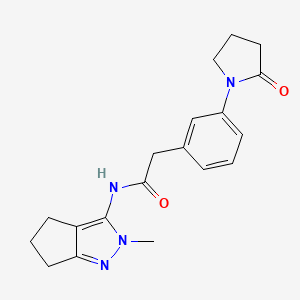 molecular formula C19H22N4O2 B7021669 N-(2-methyl-5,6-dihydro-4H-cyclopenta[c]pyrazol-3-yl)-2-[3-(2-oxopyrrolidin-1-yl)phenyl]acetamide 