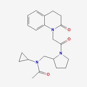 molecular formula C21H27N3O3 B7021939 N-cyclopropyl-N-[[1-[2-(2-oxo-3,4-dihydroquinolin-1-yl)acetyl]pyrrolidin-2-yl]methyl]acetamide 