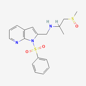 molecular formula C18H21N3O3S2 B7022031 N-[[1-(benzenesulfonyl)pyrrolo[2,3-b]pyridin-2-yl]methyl]-1-methylsulfinylpropan-2-amine 