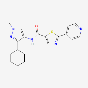 molecular formula C19H21N5OS B7022325 N-(3-cyclohexyl-1-methylpyrazol-4-yl)-2-pyridin-4-yl-1,3-thiazole-5-carboxamide 