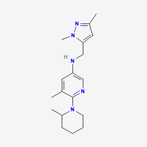 molecular formula C18H27N5 B7022560 N-[(2,5-dimethylpyrazol-3-yl)methyl]-5-methyl-6-(2-methylpiperidin-1-yl)pyridin-3-amine 