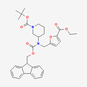 molecular formula C33H38N2O7 B7023308 tert-butyl 3-[(5-ethoxycarbonylfuran-2-yl)methyl-(9H-fluoren-9-ylmethoxycarbonyl)amino]piperidine-1-carboxylate 