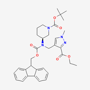 molecular formula C33H40N4O6 B7023365 tert-butyl (3S)-3-[(3-ethoxycarbonyl-1-methylpyrazol-4-yl)methyl-(9H-fluoren-9-ylmethoxycarbonyl)amino]piperidine-1-carboxylate 