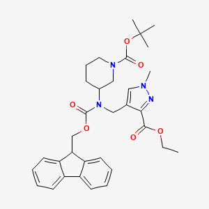 molecular formula C33H40N4O6 B7023380 tert-butyl 3-[(3-ethoxycarbonyl-1-methylpyrazol-4-yl)methyl-(9H-fluoren-9-ylmethoxycarbonyl)amino]piperidine-1-carboxylate 