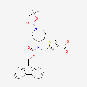 molecular formula C33H38N2O6S B7023407 tert-butyl 4-[9H-fluoren-9-ylmethoxycarbonyl-[(4-methoxycarbonylthiophen-2-yl)methyl]amino]azepane-1-carboxylate 