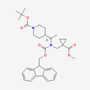 molecular formula C33H42N2O6 B7023423 tert-butyl 4-[1-[9H-fluoren-9-ylmethoxycarbonyl-[(1-methoxycarbonylcyclopropyl)methyl]amino]ethyl]piperidine-1-carboxylate 