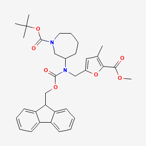 molecular formula C34H40N2O7 B7023427 tert-butyl 3-[9H-fluoren-9-ylmethoxycarbonyl-[(5-methoxycarbonyl-4-methylfuran-2-yl)methyl]amino]azepane-1-carboxylate 