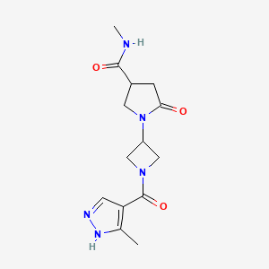molecular formula C14H19N5O3 B7023571 N-methyl-1-[1-(5-methyl-1H-pyrazole-4-carbonyl)azetidin-3-yl]-5-oxopyrrolidine-3-carboxamide 