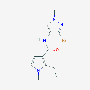 molecular formula C12H15BrN4O B7023970 N-(3-bromo-1-methylpyrazol-4-yl)-2-ethyl-1-methylpyrrole-3-carboxamide 
