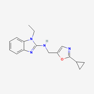 molecular formula C16H18N4O B7024052 N-[(2-cyclopropyl-1,3-oxazol-5-yl)methyl]-1-ethylbenzimidazol-2-amine 
