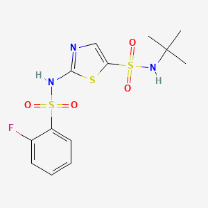 molecular formula C13H16FN3O4S3 B7024426 N-tert-butyl-2-[(2-fluorophenyl)sulfonylamino]-1,3-thiazole-5-sulfonamide 