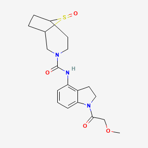 molecular formula C19H25N3O4S B7024678 N-[1-(2-methoxyacetyl)-2,3-dihydroindol-4-yl]-9-oxo-9lambda4-thia-3-azabicyclo[4.2.1]nonane-3-carboxamide 