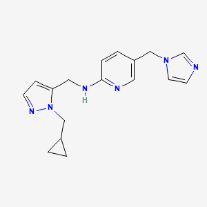 molecular formula C17H20N6 B7025003 N-[[2-(cyclopropylmethyl)pyrazol-3-yl]methyl]-5-(imidazol-1-ylmethyl)pyridin-2-amine 