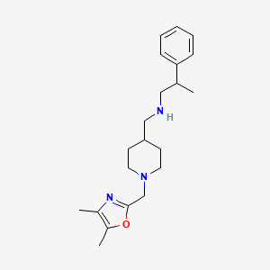 molecular formula C21H31N3O B7025276 N-[[1-[(4,5-dimethyl-1,3-oxazol-2-yl)methyl]piperidin-4-yl]methyl]-2-phenylpropan-1-amine 