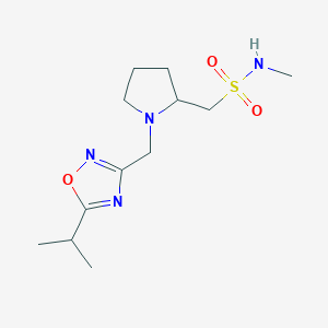 molecular formula C12H22N4O3S B7025561 N-methyl-1-[1-[(5-propan-2-yl-1,2,4-oxadiazol-3-yl)methyl]pyrrolidin-2-yl]methanesulfonamide 