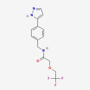 molecular formula C14H14F3N3O2 B7025667 N-[[4-(1H-pyrazol-5-yl)phenyl]methyl]-2-(2,2,2-trifluoroethoxy)acetamide 
