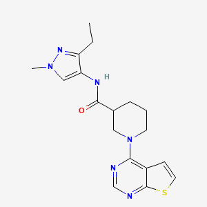 molecular formula C18H22N6OS B7025833 N-(3-ethyl-1-methylpyrazol-4-yl)-1-thieno[2,3-d]pyrimidin-4-ylpiperidine-3-carboxamide 