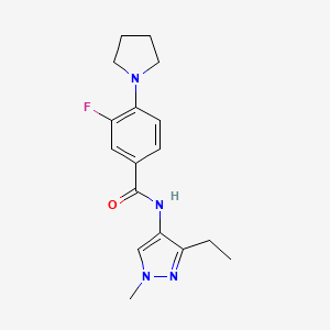 molecular formula C17H21FN4O B7025840 N-(3-ethyl-1-methylpyrazol-4-yl)-3-fluoro-4-pyrrolidin-1-ylbenzamide 