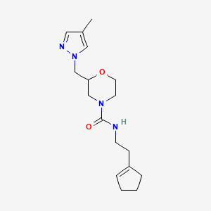 molecular formula C17H26N4O2 B7026244 N-[2-(cyclopenten-1-yl)ethyl]-2-[(4-methylpyrazol-1-yl)methyl]morpholine-4-carboxamide 