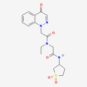 molecular formula C18H22N4O5S B7026396 N-[2-[(1,1-dioxothiolan-3-yl)amino]-2-oxoethyl]-N-ethyl-2-(4-oxocinnolin-1-yl)acetamide 