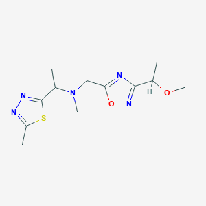 molecular formula C12H19N5O2S B7026562 N-[[3-(1-methoxyethyl)-1,2,4-oxadiazol-5-yl]methyl]-N-methyl-1-(5-methyl-1,3,4-thiadiazol-2-yl)ethanamine 